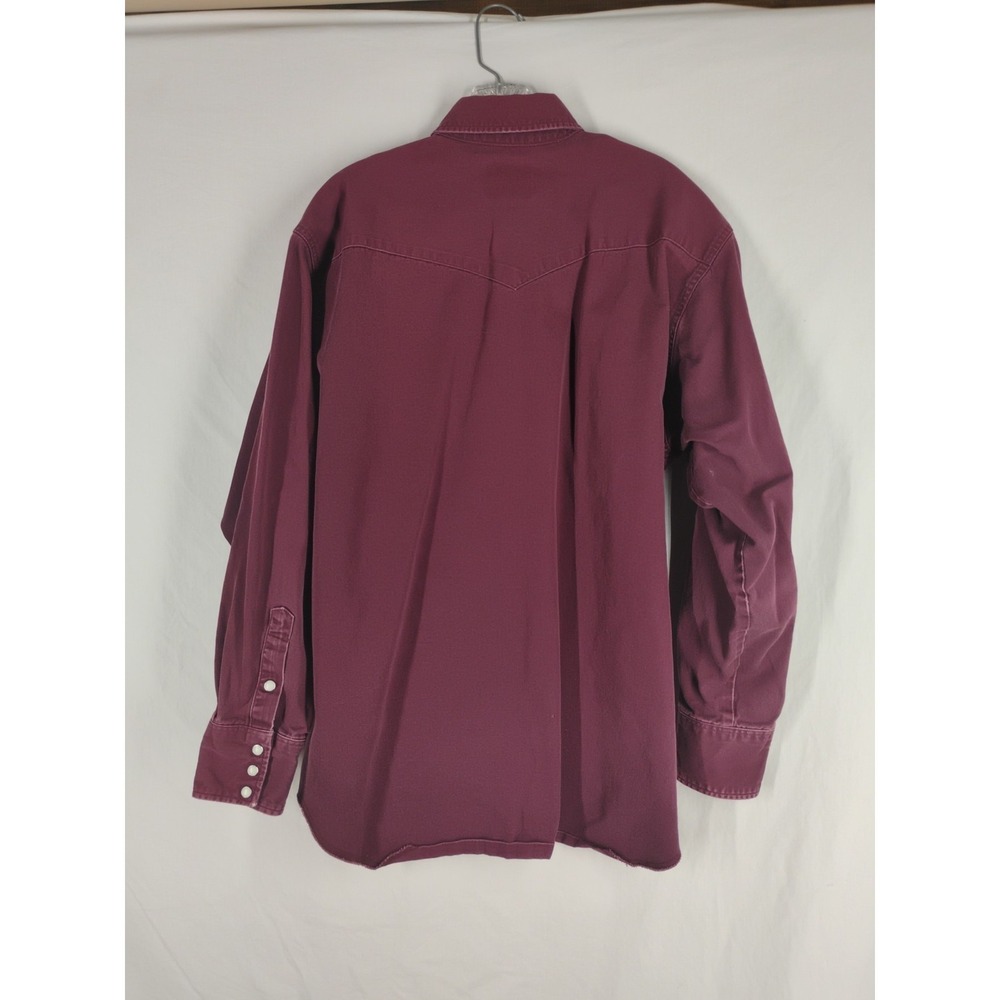 Vtg Wrangler 17 1/2 Mens XL Maroon Raw Edge Western Pearl Snap Button Up Shirt - Picture 5 of 11